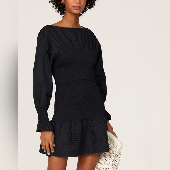 Derek Lam Collective Dua Puff-Sleeve Smocked Cotton Mini Dress Size 4 Women's - Picture 1 of 15